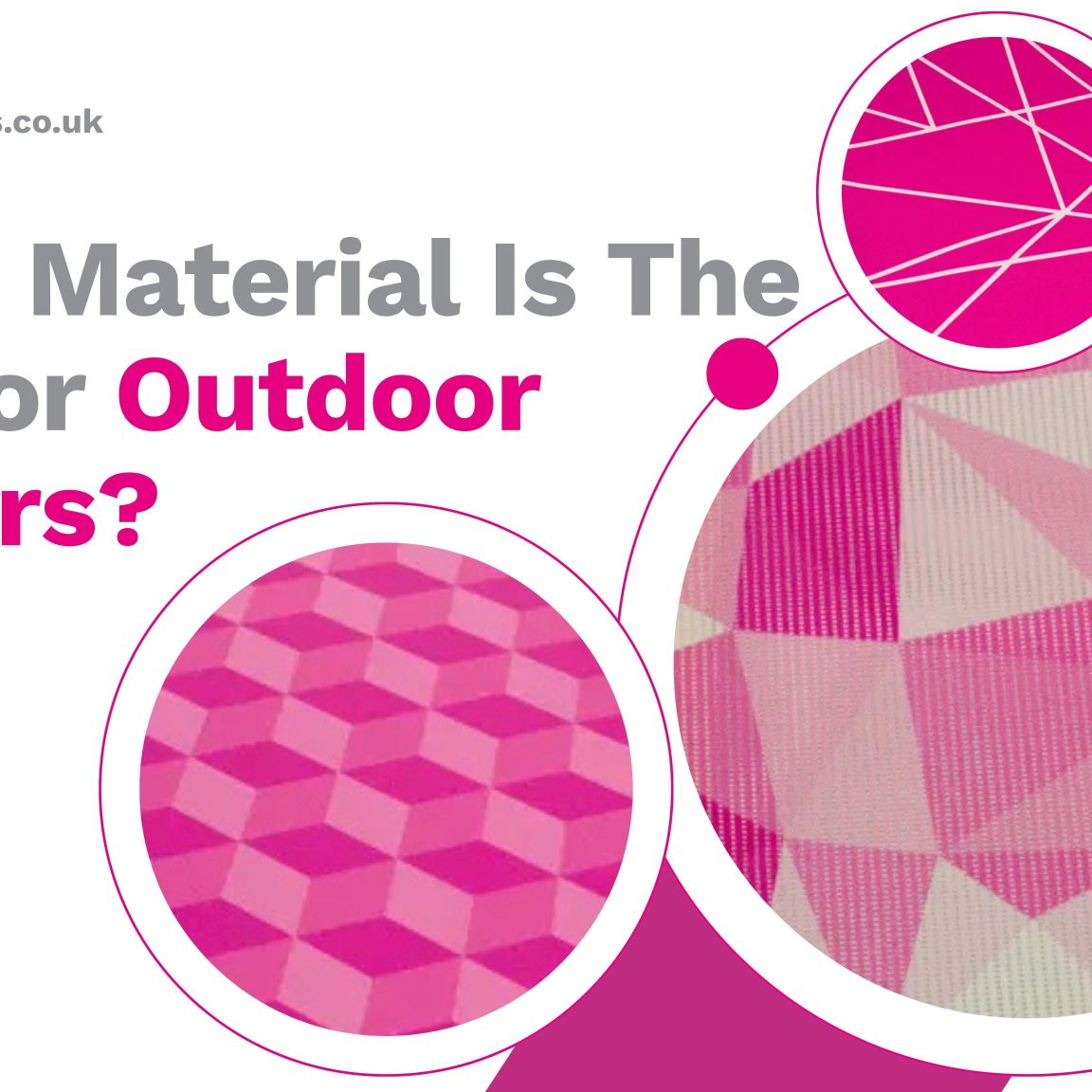 Carrick Signs graphic asking 'Which Material Is The Best for Outdoor Banners?' with examples of pink geometric banner materials and company contact details.