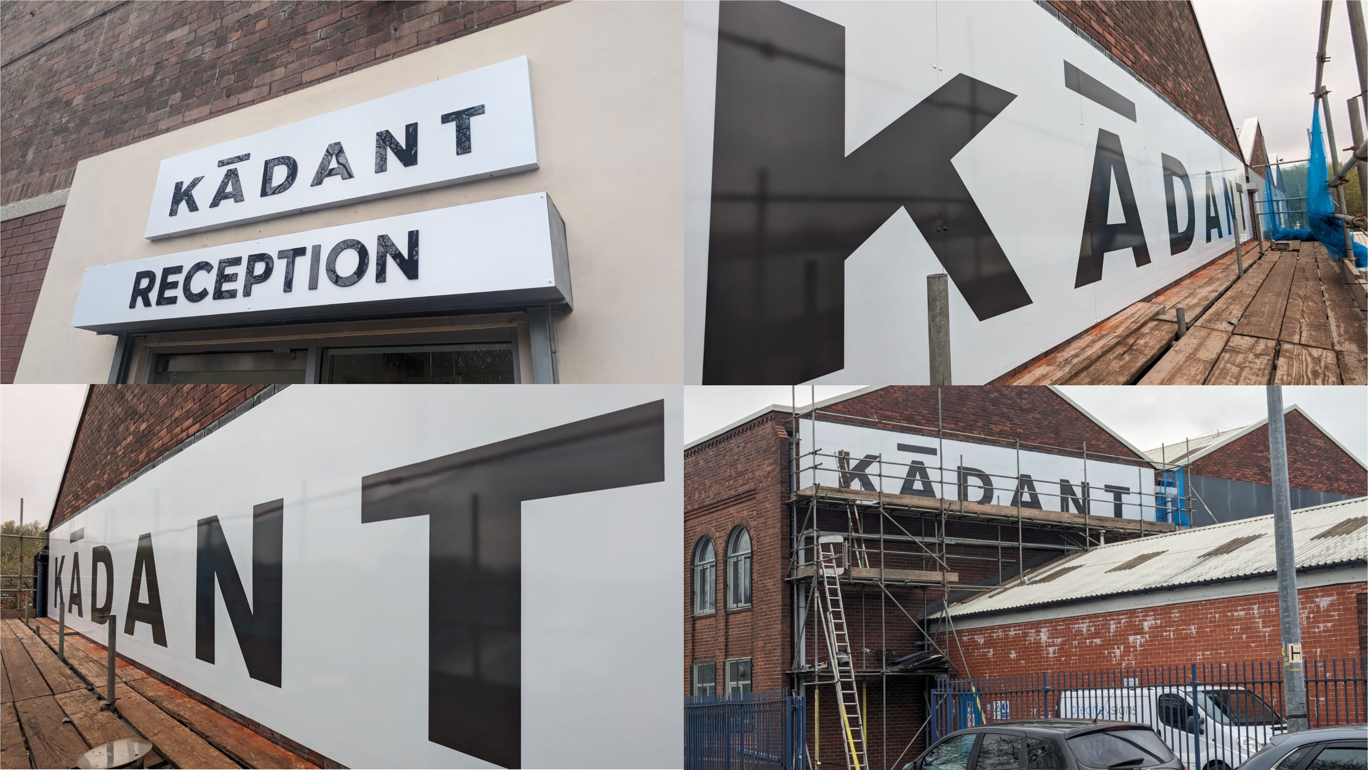 a collage of photos of Kadant's signage