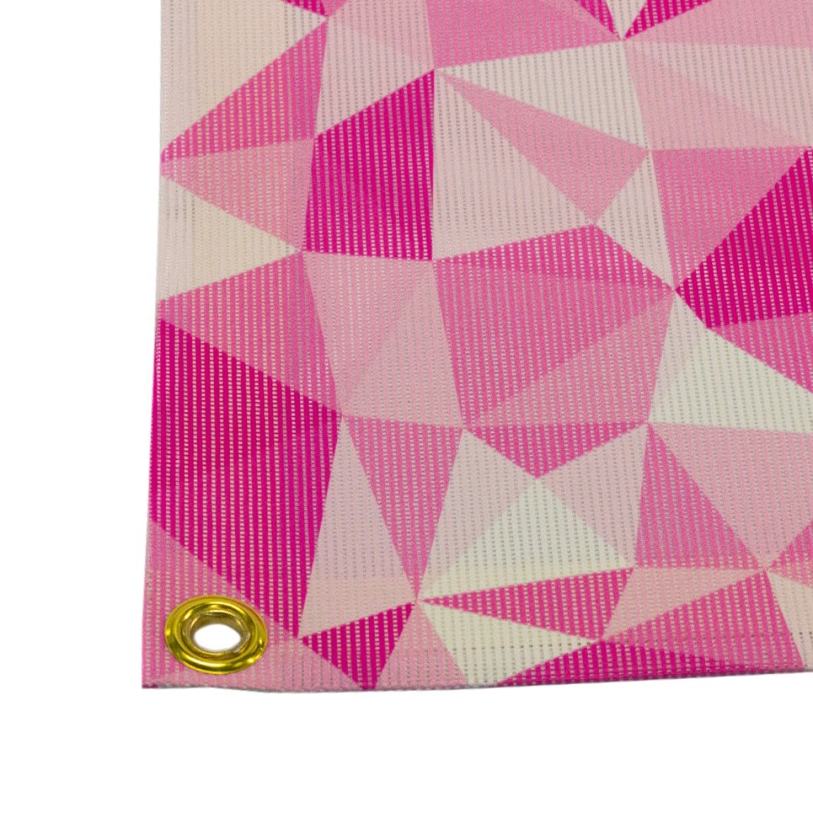 Close-up of a perforated mesh banner designed for outdoor use in windy locations.