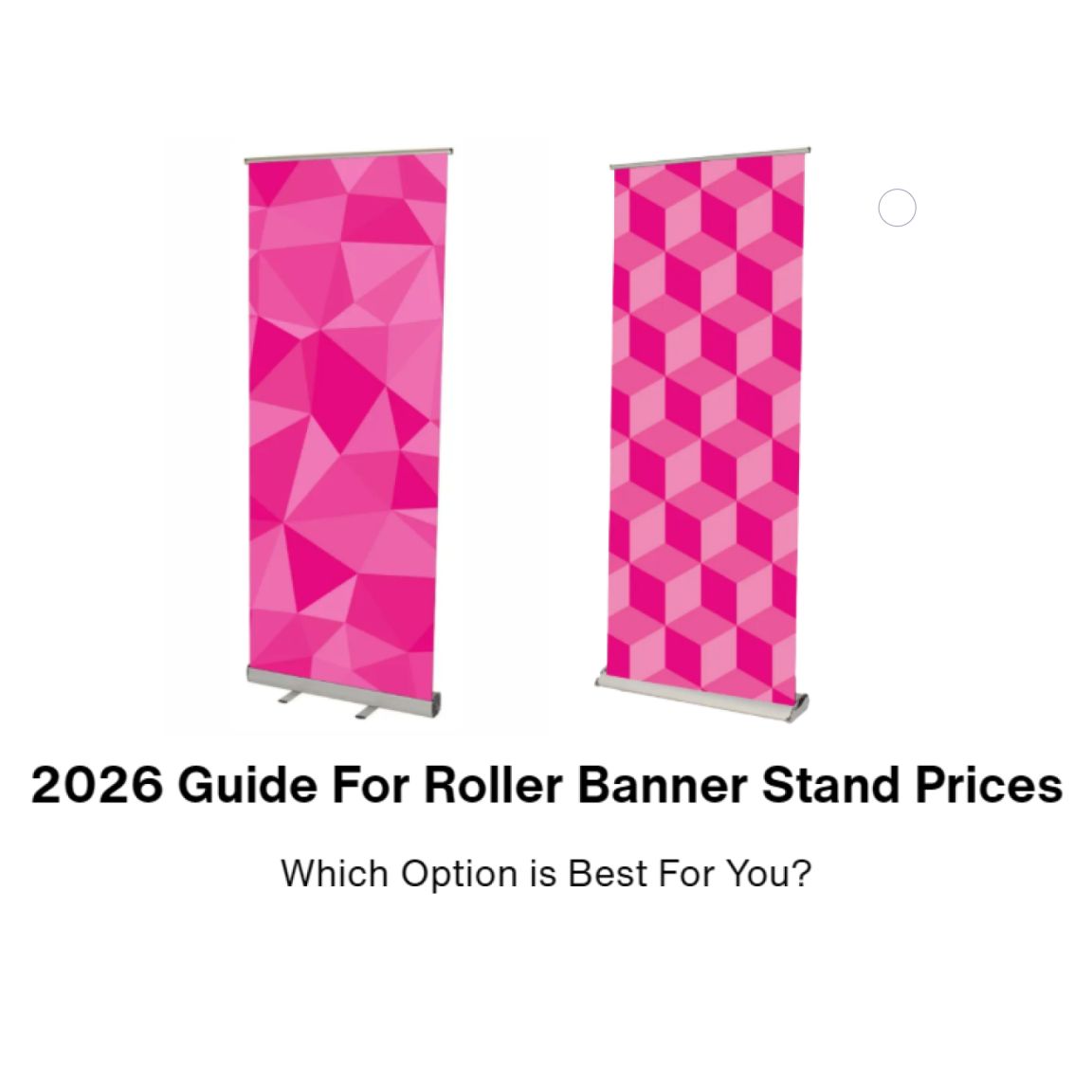 A comparison image showing a Standard roller banner stand next to a Deluxe roller banner stand, highlighting differences.
